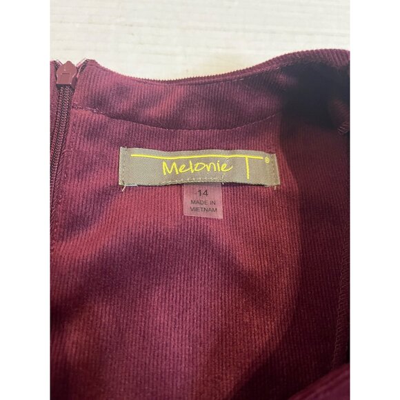 Melonie T Burgundy 14 Merlot 3/4 sleeve corduroy, baby doll, mini tiered dress - Picture 3 of 13